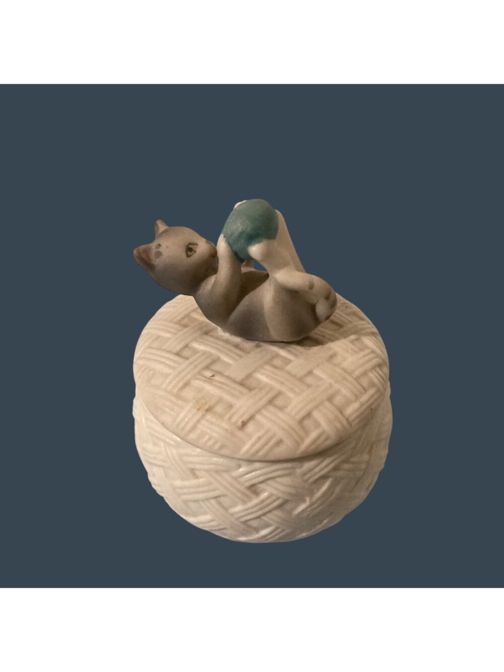 Napco Playful Kitty Cat Kitten With Ball of Yarn Figural Trinket Box